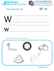 Letter W preschool phonics worksheet